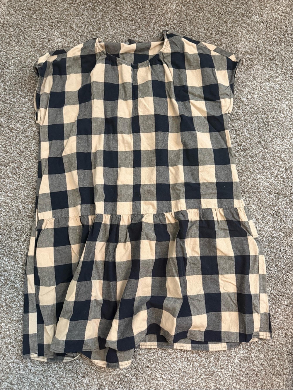 Grade & Gather Navy and Cream Check Top
